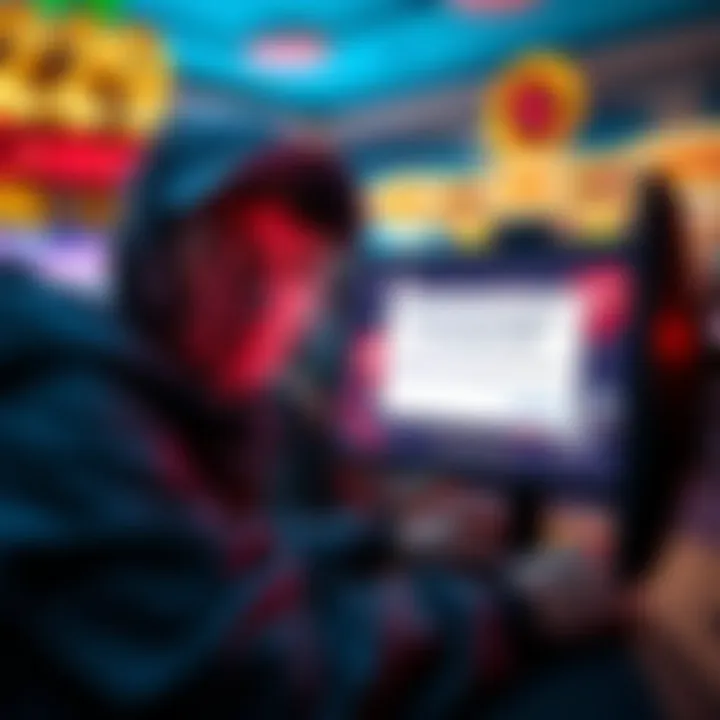 Player experiencing login issues A frustrated player looking at a computer screen with a message about restricted access in an online casino