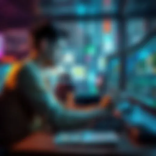 A distressed player sits at a gaming desk, looking at a screen showing Cyberpunk City with visible loss notifications, expressing concern over recent big losses.