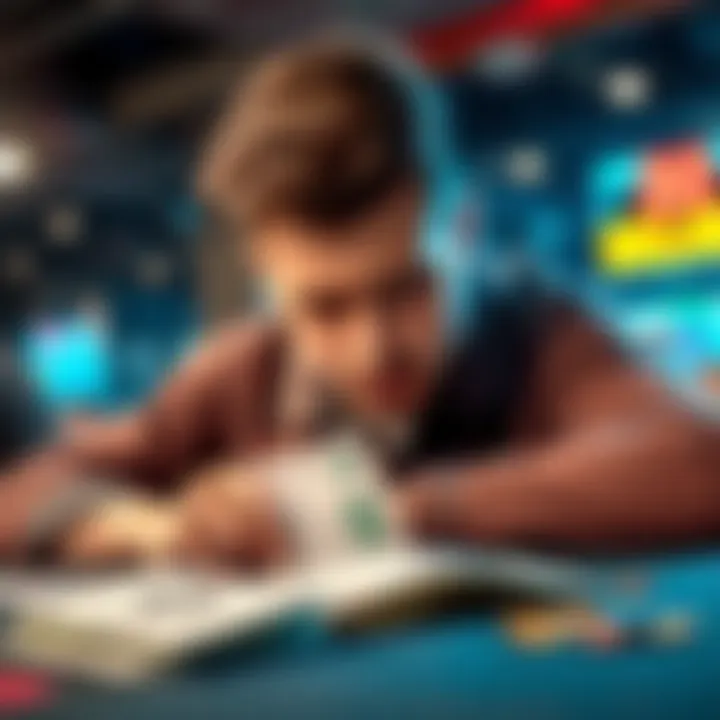 A person looking disappointed after losing a bet, with cash and a betting slip on the table