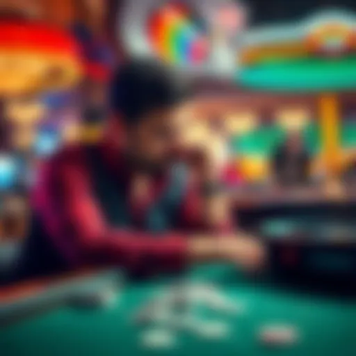 A player at a casino table showing disappointment after losing a large amount of money.