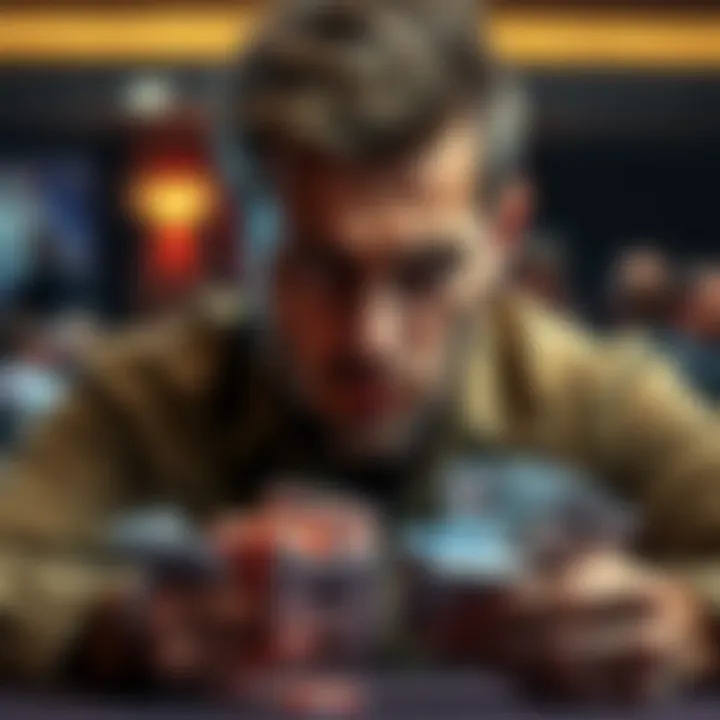 Player losing cards in poker A frustrated poker player stares at his cards after losing a hand without a card protector