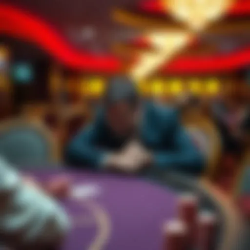 A player looks frustrated at a poker table in Rivers Casino, Illinois, surrounded by empty chairs and chips after winning earlier.