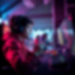 A focused player at a gaming desk, overcoming challenges during a long session, with a game controller in hand and a determined expression.