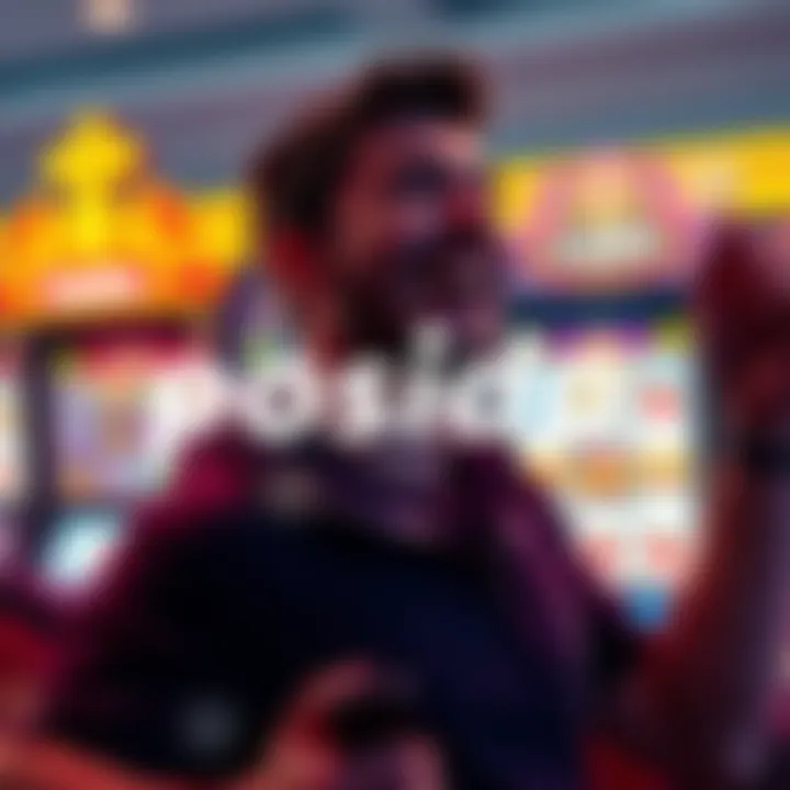 A person celebrating a win at Posido Casino, with a slot machine in the background