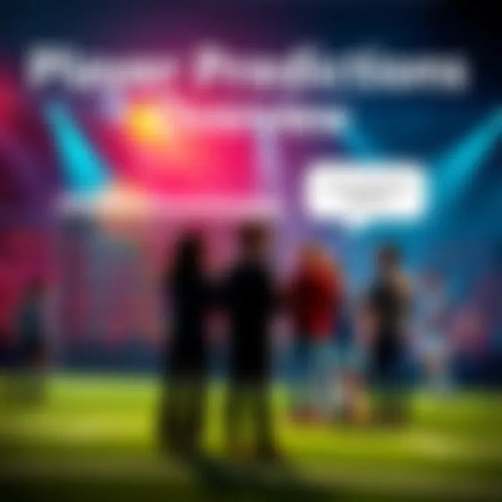 A graphic showing monthly and weekly betting predictions for players, with a chat bubble indicating discussion among people.