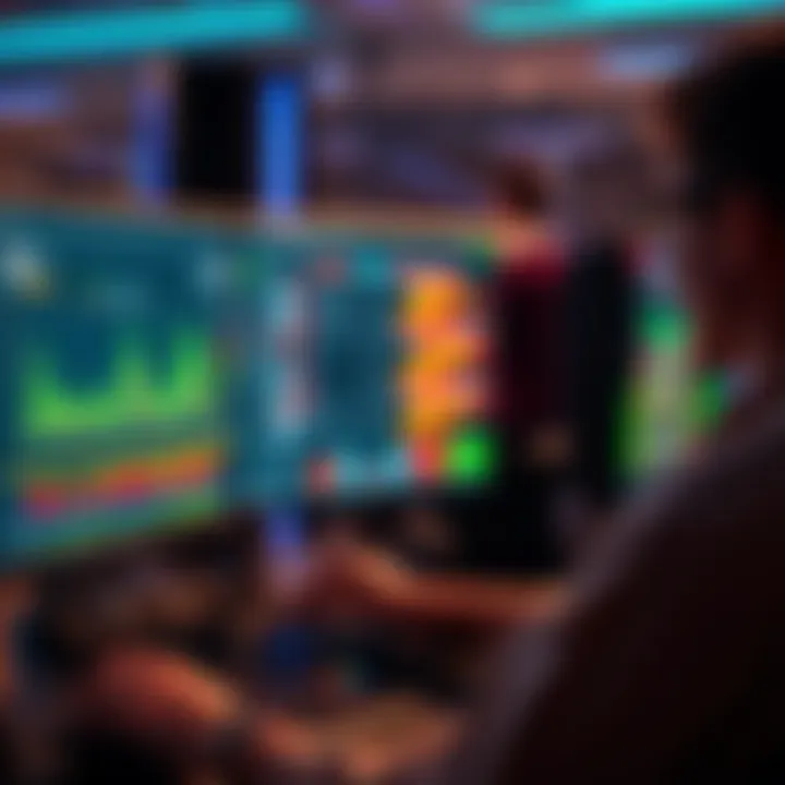 A person reviewing game data on a computer, with graphs and hand history displayed on the screen, showing player strategies.