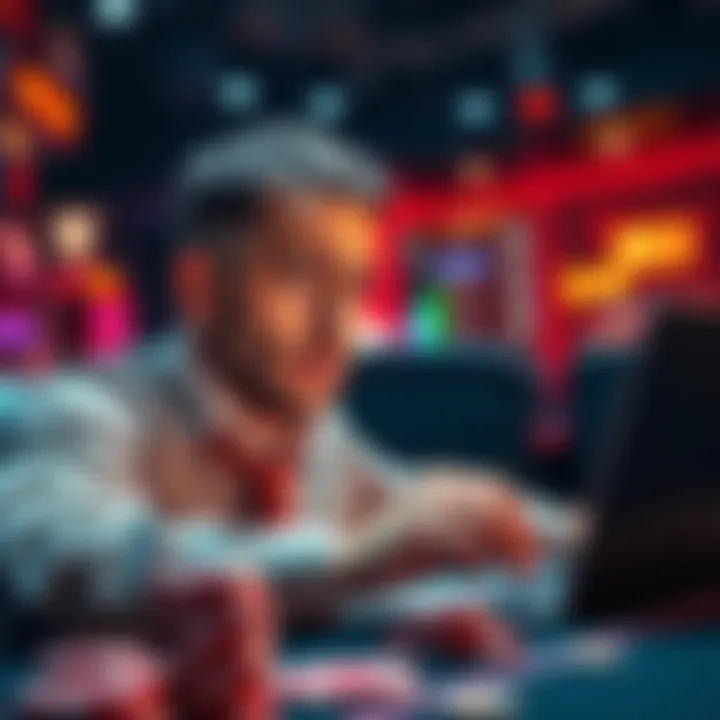 Player questions $100k bet A player looking confused while checking betting statistics on a laptop, with casino chips in the background