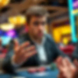 A disappointed poker player gestures in frustration after a dealer mistake during a WSOP High Roller event.