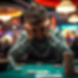A person sits at a casino table, holding their head in their hands, showing frustration and contemplation about wins and losses.