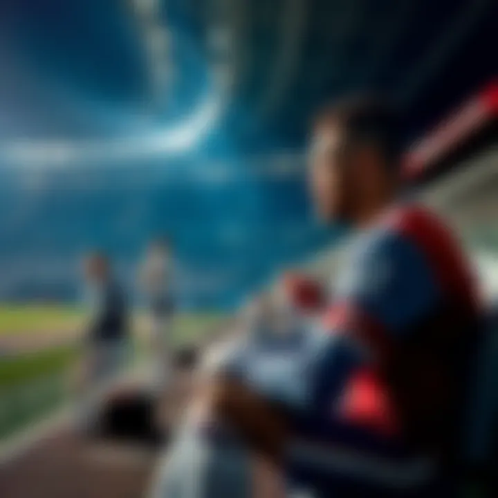 A player sitting on the sidelines, deep in thought after a game, reflecting on his performance after a long break.