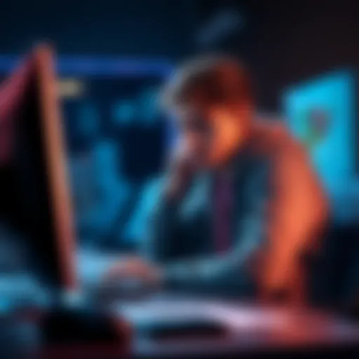 A player sitting at a desk, looking at a computer screen with a frustrated expression, symbolizing challenges with withdrawal limits for CAD.