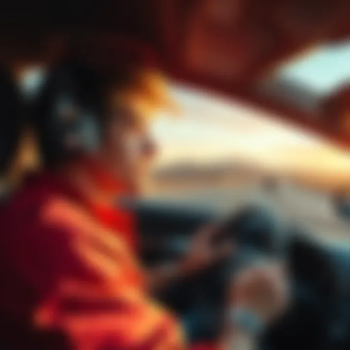 A player driving a car on a highway towards California, looking determined while thinking about withdrawing $20,000 from Stake.us in Nevada.