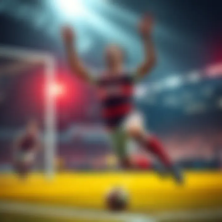 A soccer player celebrating after scoring a goal during a match, showing excitement and teamwork