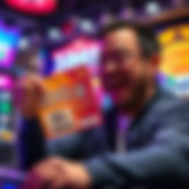 A player excitedly scratching a 100X lottery ticket revealing a $1 win