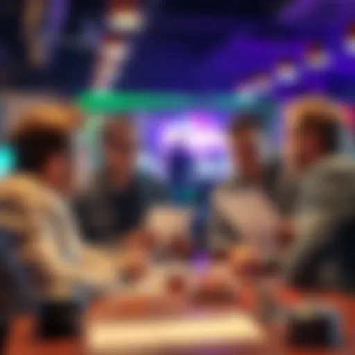 A concerned player looking for advice on recovering winnings after account suspension, holding documents in hand, with friends discussing options around a table.