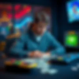 Player struggling with gambling addiction A man sits at a table looking stressed with bills and a gaming console in front of him, reflecting on his gambling losses