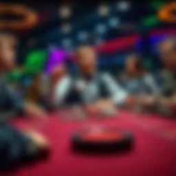 A player at a casino table tossing dice, showing excitement. Other players around him are focused on the game.