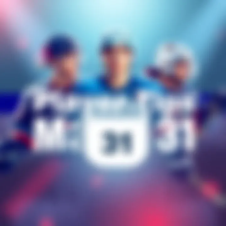 Illustration of sports players and team logos representing BUF, NYR, WPG, and EDMO with a calendar marking March 31.