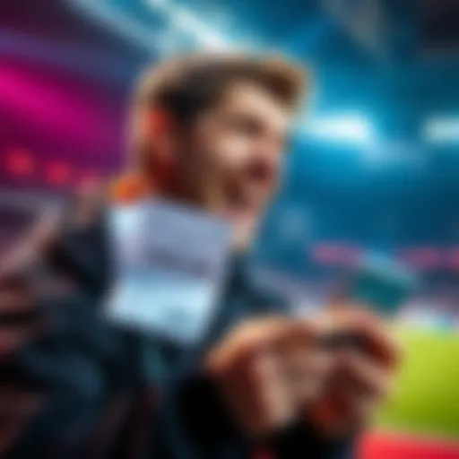 A happy person holding a winning betting slip while looking at their phone