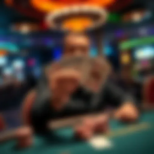 A player excitedly reveals their winning hand with four of a kind at a poker table in Brisbane Casino