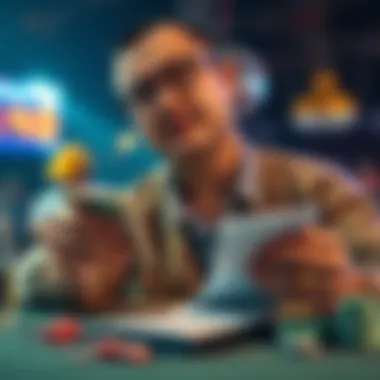 Player counting winnings and expenses A player looks worried while calculating their tournament winnings and expenses with a calculator and notepad