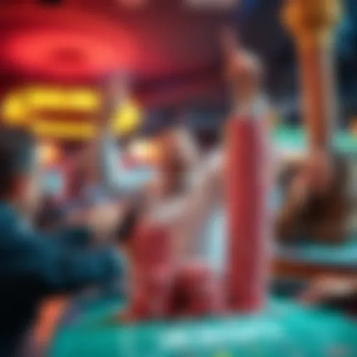 Player Wins Big at Bubble Craps A player celebrating a win at a Bubble Craps table in Harrows with chips stacked high and friends around him.