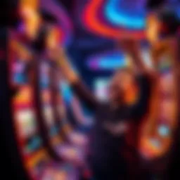 A joyful player celebrating a big win at a slot machine after betting one dollar