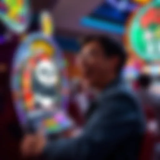 Excited player celebrating a win at a casino with panda-themed slot machine
