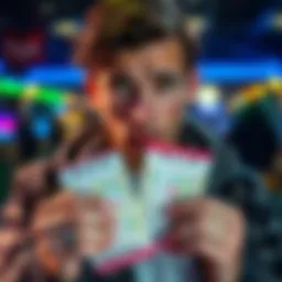 A person holding scratch-off lottery tickets with a disappointed expression, showing the contrast between winning and losing money in gambling.