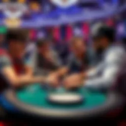 Group of players at a poker table discussing during the $525 Bounty event, showing signs of potential collusion with one player using emotes.