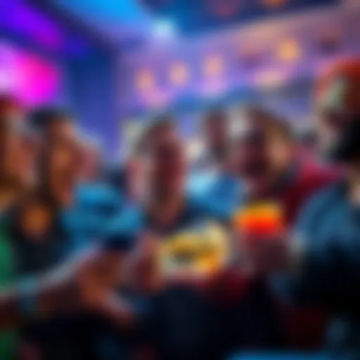 Group of excited players looking at their winnings while waiting for bonuses to be paid out