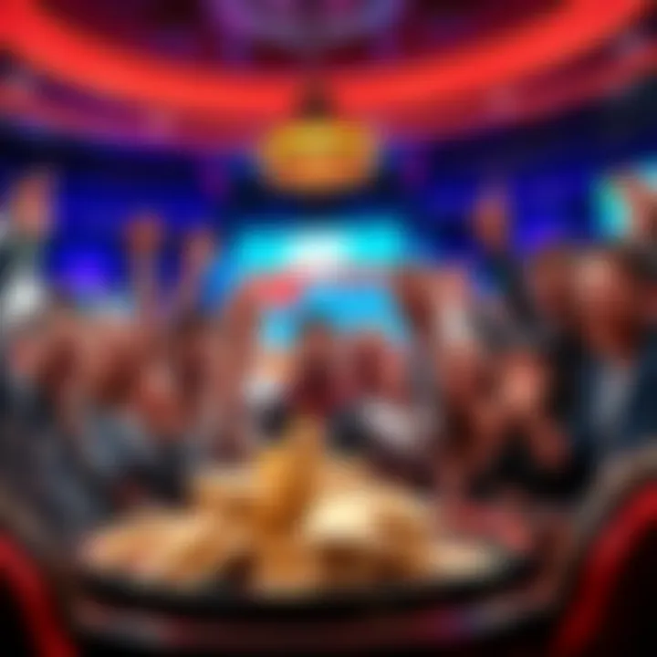 Group of players cheering with money and gaming equipment after winning big in a casino