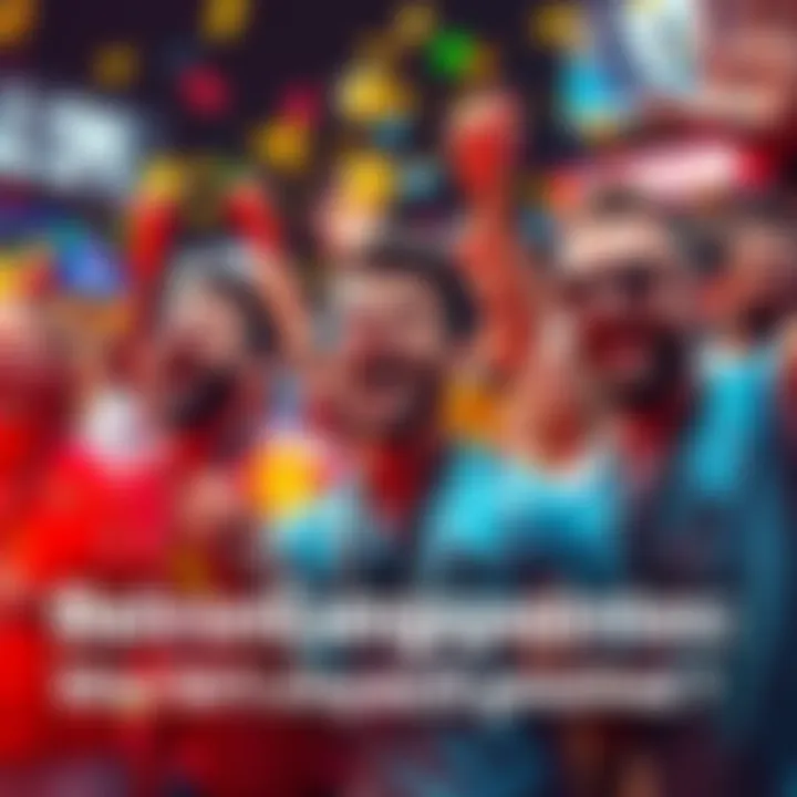 Several players celebrating their rewards with excitement after earning points, some with big smiles and gestures of joy.