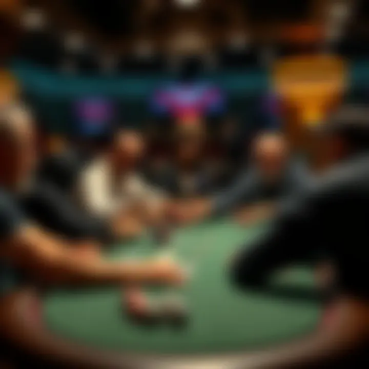 Players Discuss Poker Folding Strategy A group of poker players seated at a table, engaging in a lively discussion about folding strategies during a game.