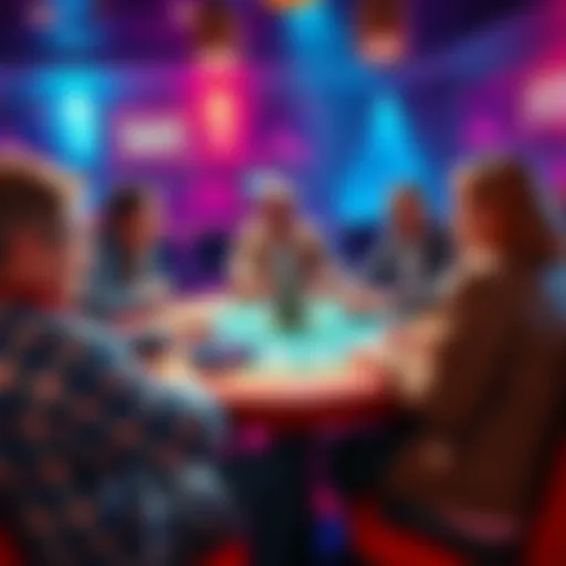 A group of people sitting around a table, discussing their thoughts on bonus games, with gaming devices and cards on the table.