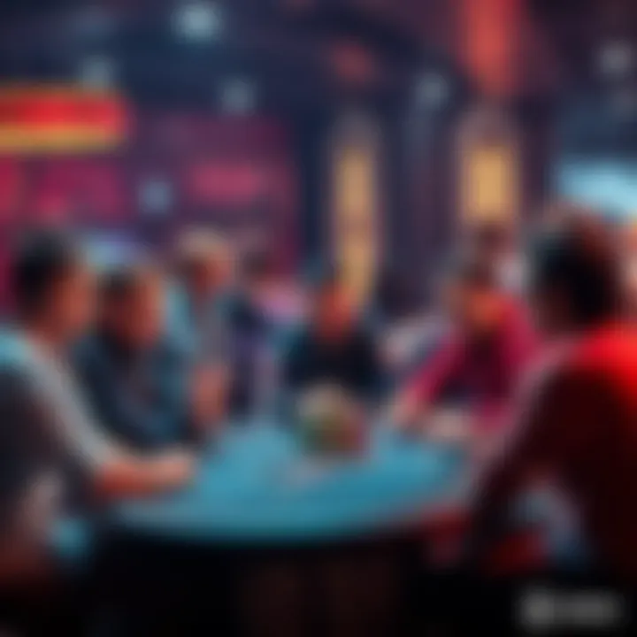 A group of players at a gaming table sharing tips on buy-in etiquette while preparing for a game.