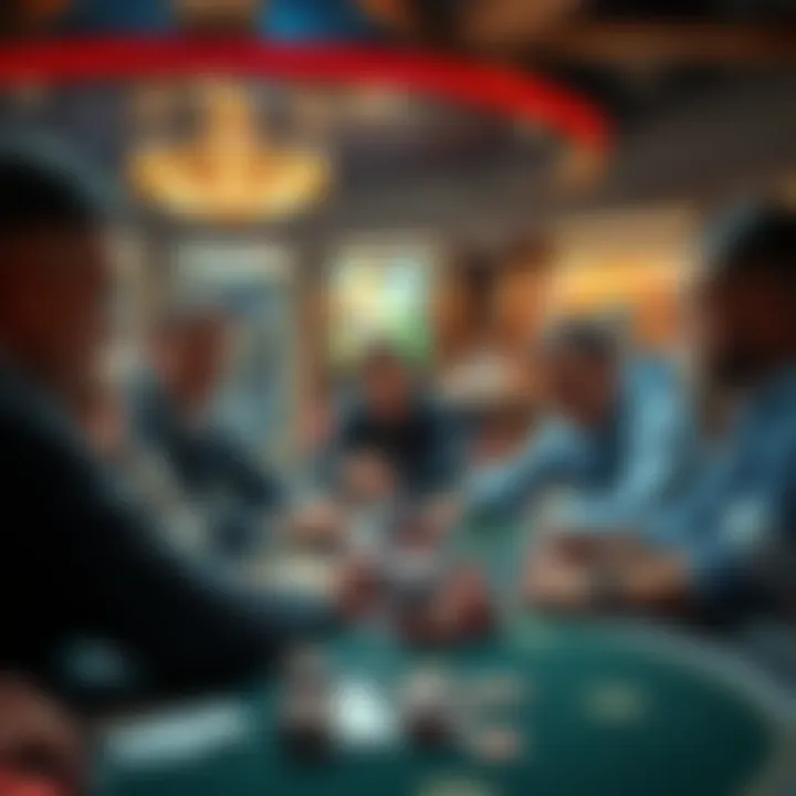 A group of players at a poker table talking about strategies for entering multiple tournaments