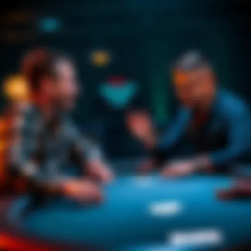 Two players at a poker table exchanging playful banter during a game