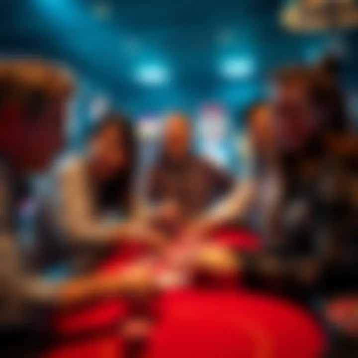 A group of people playing P2P casino games like Blackjack and Solitaire together, smiling and engaged in friendly competition