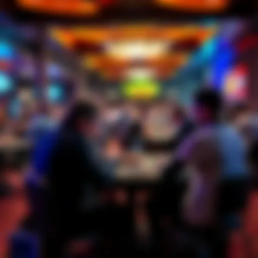 A group of players sitting around tables in a bustling poker tournament, focused on their cards and chips at the Talking Stick in Scottsdale.