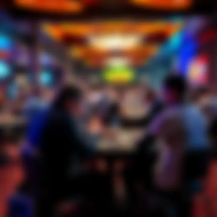 Players at a poker tournament A group of players sitting around tables in a bustling poker tournament, focused on their cards and chips at the Talking Stick in Scottsdale.
