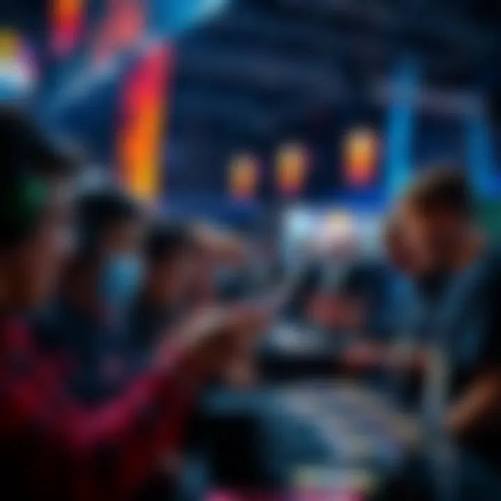 A group of people gathered around, excitedly placing bets of 400 dollars on game packs during a live event.