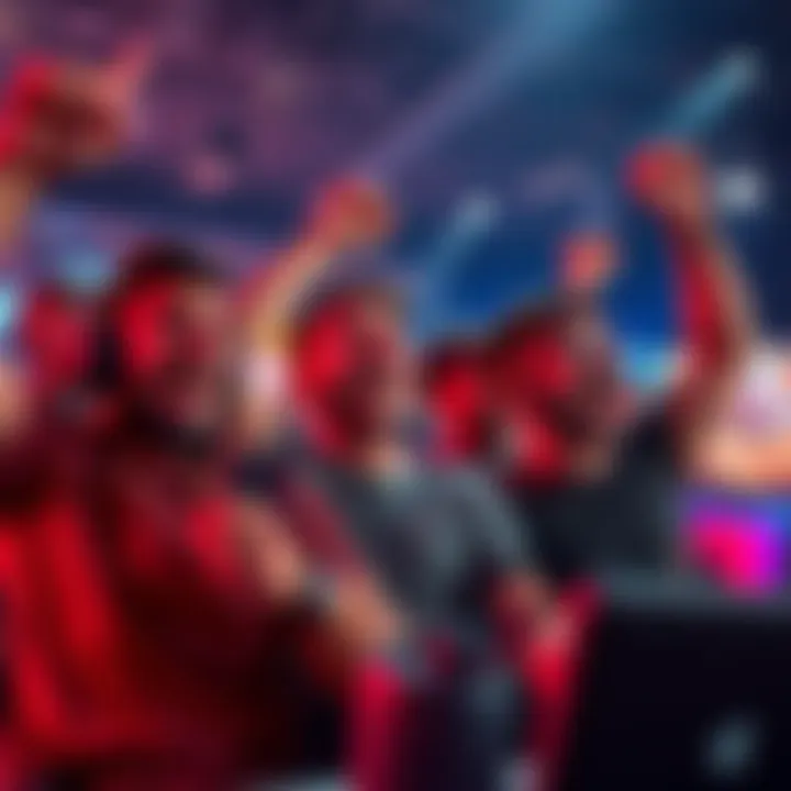 Group of happy players celebrating their game wins with smiles and raised fists.