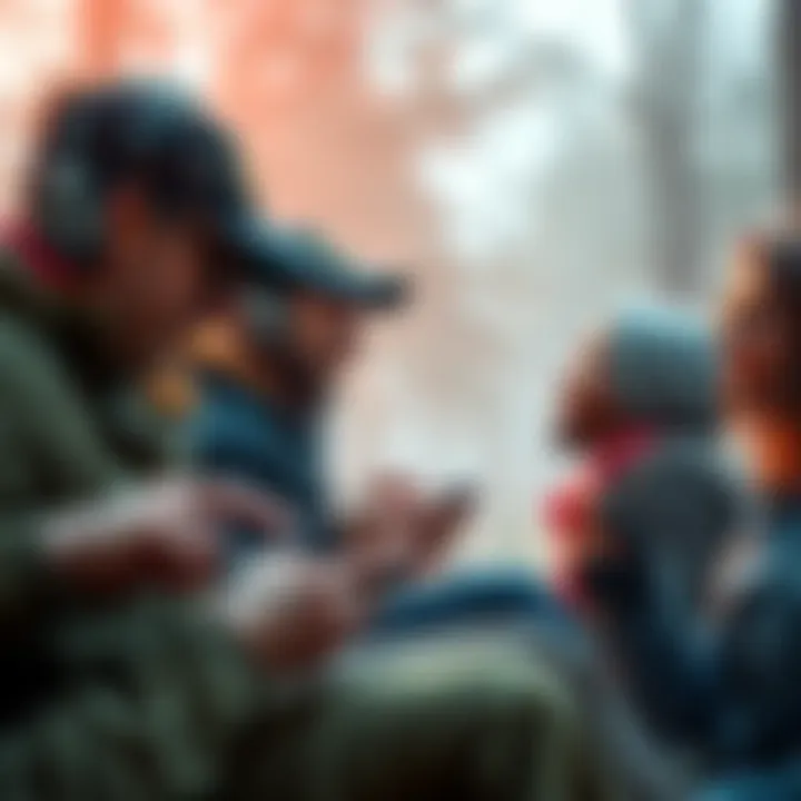 A group of people playing Duck Hunters on mobile devices despite its ban in the USA, showcasing their strategies and engagement on various platforms.