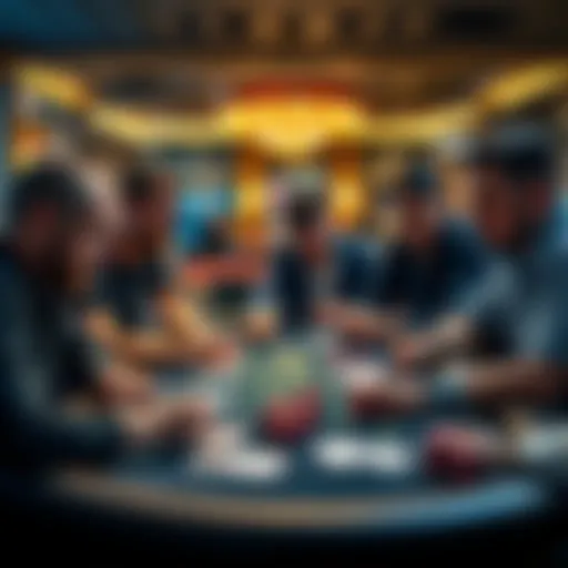 A group of people gathered around a Blackjack table, focused on their cards and chips, enjoying the game together