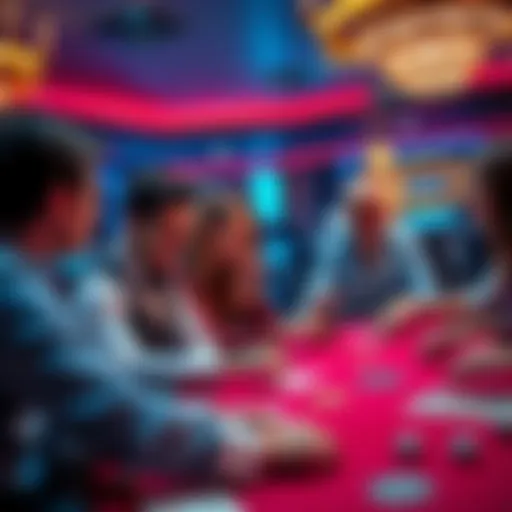 Players Enjoying Stake Originals Baccarat A group of players engaged in the fast-paced Stake Originals Baccarat game at a casino, showing excitement and interaction.