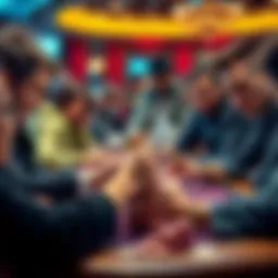 Players relying on intuition in gambling A group of players at a casino table, focusing on their cards and chips, showing expressions of excitement and anticipation, symbolizing the shift towards trusting intuition and luck