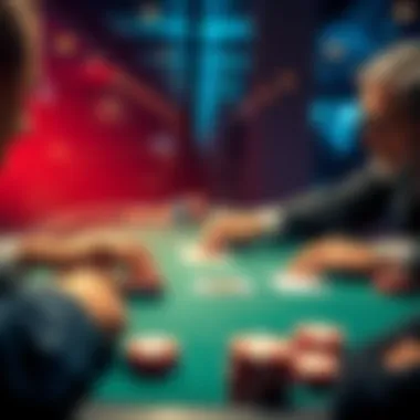 A poker table showing two players engaged in a hand, one holding KK and the other betting aggressively