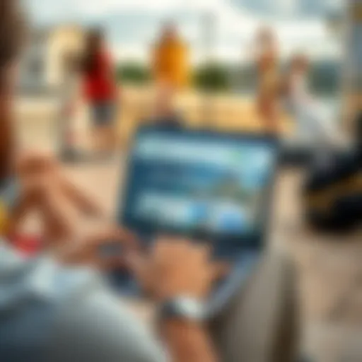 Person using a laptop outdoors in Spain with Dutch banking website on the screen