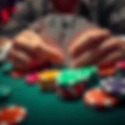 A person holding playing cards with poker chips on a table, symbolizing online gaming